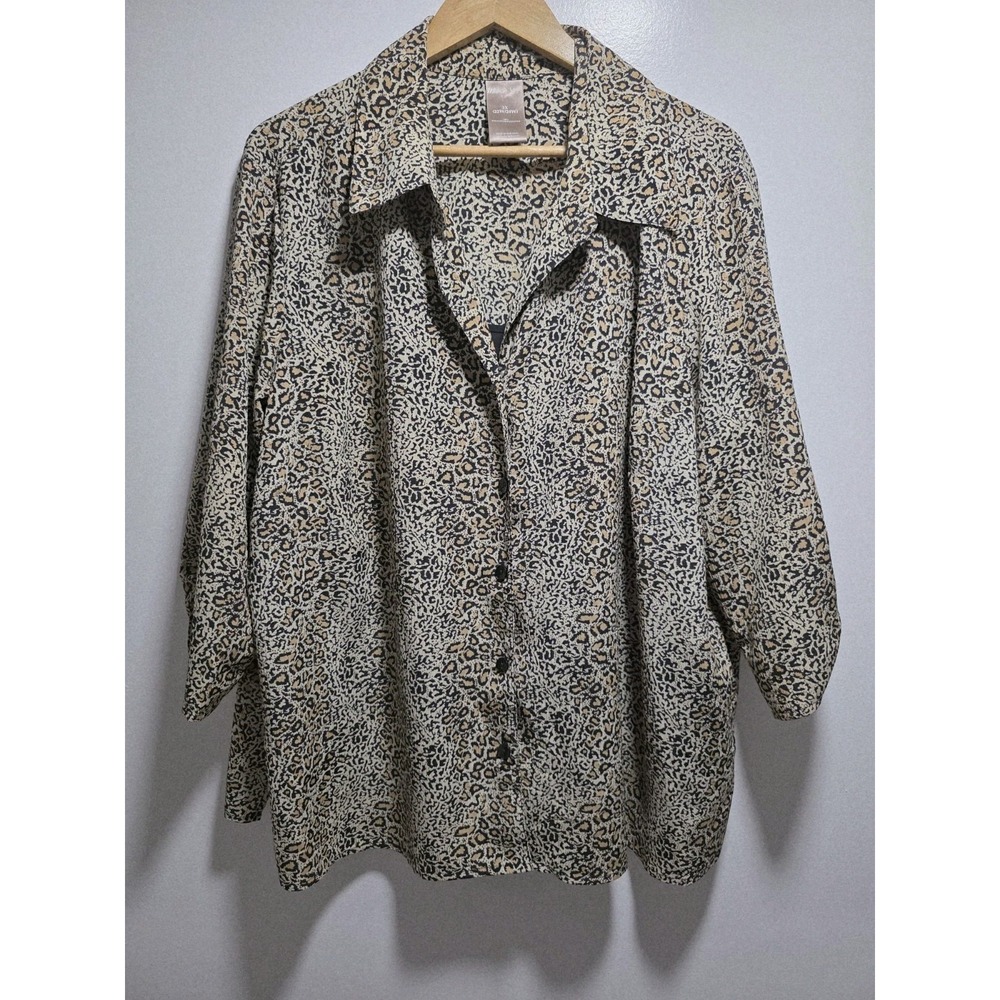 White Stag Women's Blouse Animal Print 3/4 Sleeve Button Down Plus Size 3X  Top